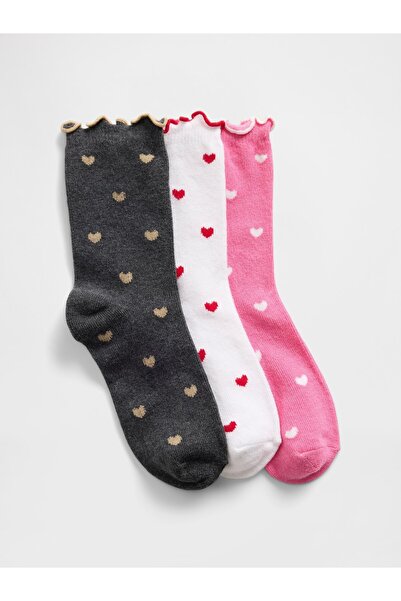 GAP Kız Çocuk Beyaz Baskılı Crew Çoraplar (3’lü)