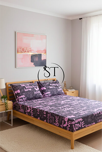 Shopyteks Love Cotton Double Fitted Sheet Set – 160X200 cm | Antibacterial & Comfortable