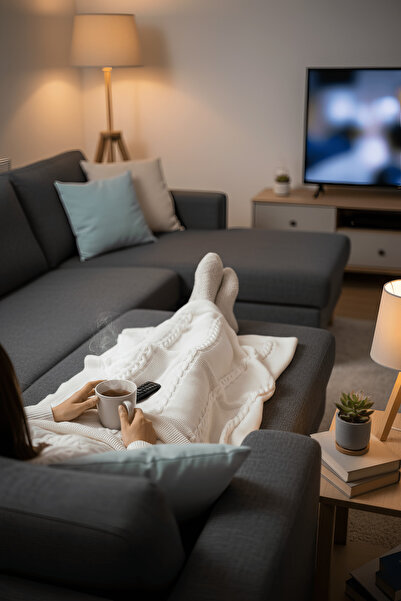 NEŞELİ HOME Soft Knitted Blanket Knit 130X170 cm Cream |   Single Person Tv B...