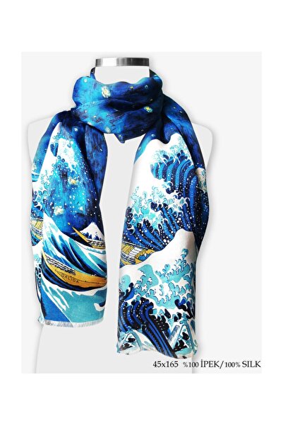 Galiga Waves At Night %100 Ipek Fular 45*165 cm