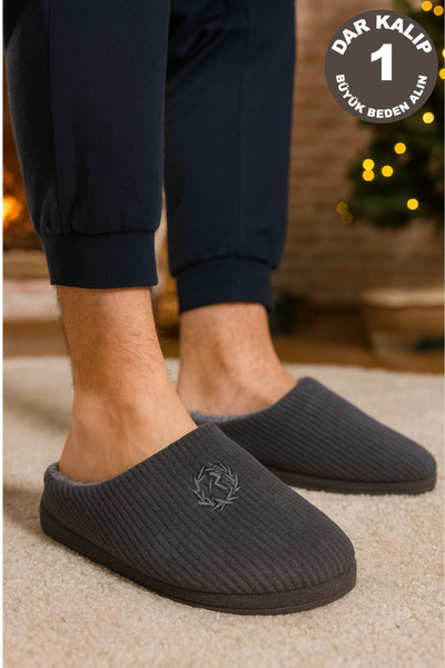 ALB TERLİK AYAKKABI SAN. TİC. LTD. ŞTİ. Зимові домашні капці з підошвою для чоловіків - м'яка підошва, тепла, безшумна модель, зручна модель