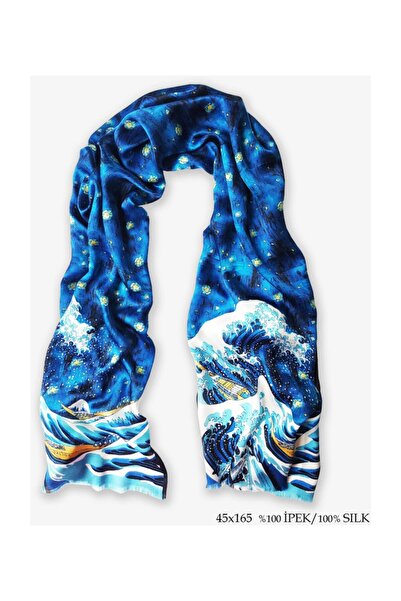 Galiga Waves At Night %100 Ipek Fular 45*165 cm
