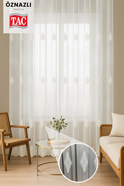 Taç Luxury Classic Tulle Curtain – 3 Rows of Embroidery, Skirt Embroidery, Frequent Pleats Elegant Design