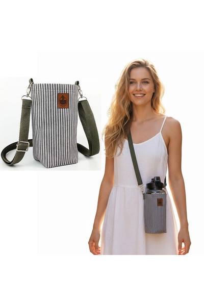 woodycord Husă termo pentru sticlă de 2 litri, cu dungi gri și albe