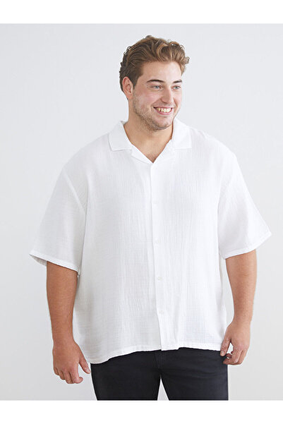 LC Waikiki Візія Новий сезон Великий розмір Курортний комір Короткий рукав Муслінова чоловіча сорочка