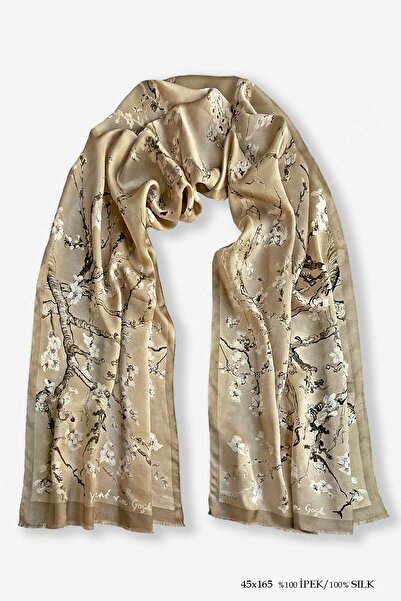 Galiga Van Gogh - Almond Beige %100 Ipek Fular 45x165cm "Art On Silk"