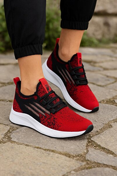 homiro Red Black Knitwear Women's Sports Shoes - Lace-up