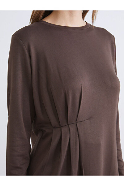 LC Waikiki Lcwaikiki Basic Brown Crew Neck Drawstring Women's Tunic