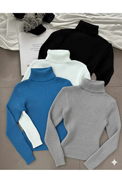 Koçibar Boğazlı Kazak Pamuklu Şardonlu Slimfit Soft Lüx Renkler SİYAH-BEYAZ-SAKS-GRİ