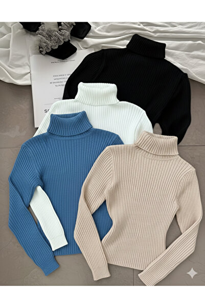 Koçibar كنزة بياقة عالية باللون الأسود والأبيض والأزرق والبيج، عبوة جاهزة من ...