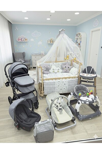 TURHANBEBE Yeni Doğan LOVE GRAND Bebek Çeyiz Seti Bebek Arabası Puset Ahşap Beşik Mama Sandalyesi...