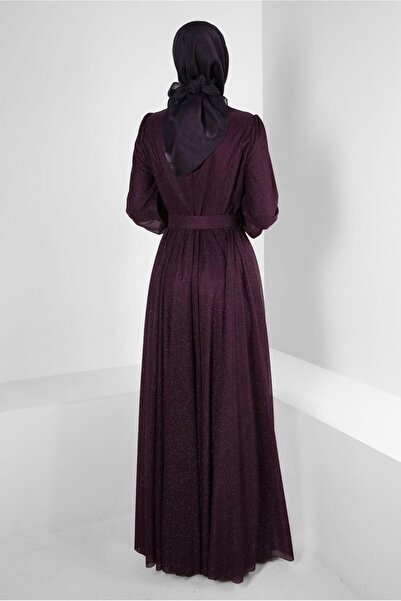 Alvina SİMLİ KEMERLİ TÜL DETAYLI ABİYE ELBİSE 50309