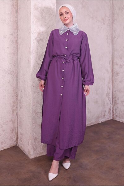 TRENDTESETTÜR Women's Purple Lace Collar Suit with Pants t 9994