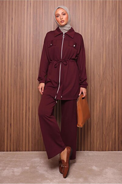 TRENDTESETTÜR Women's Burgundy Tie-Waist Pants Suit t 5135