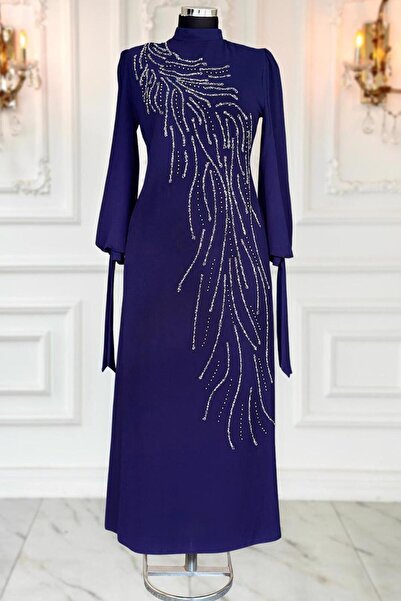 TRENDTESETTÜR Women's Dark Blue Stone Evening Dress t 9063