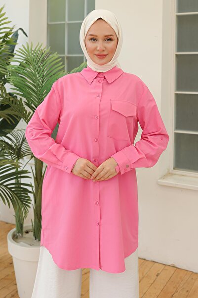 Armine ARMİNE TREND Gömlek Yaka Cepli Tunik Pembe 24YT470