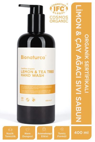 BIONATURCA منظف ​​اليد العضوي المعتمد بخلاصة الليمون وشجرة الشاي 400 مل