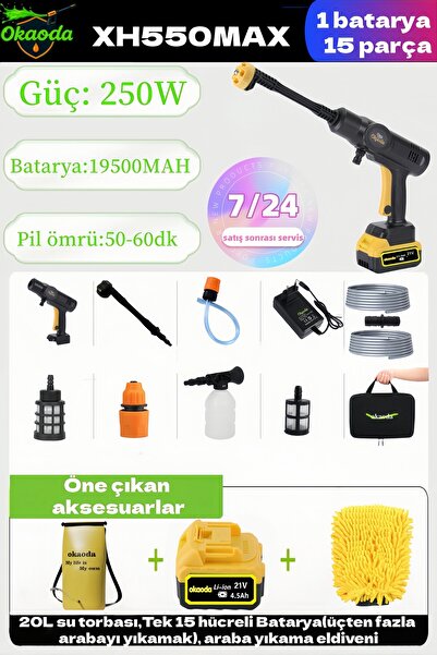 okaoda 15 Pil Su Torbası Oto Araba Klima Halı Şarjli Yüksek Basınçlı Yikama Makinesi Çiçekleri Sula