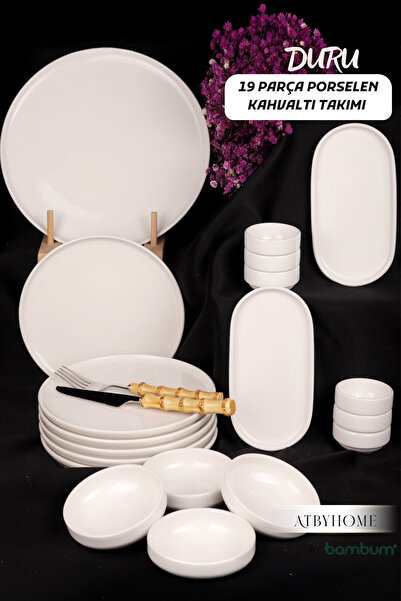 Atbyhome by Bambum Duru 19 Parça Porselen Kahvaltı Takımı Kahvaltı Seti Kahvaltılık- Sunum Seti