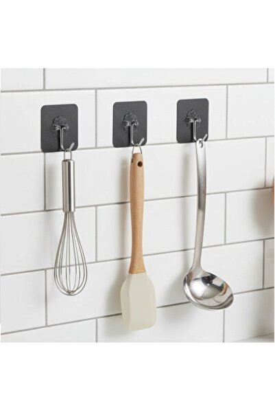 SyaMAG Set of 3 self-adhesive hooks, flower design, black, 6 x 6 cm, universal use