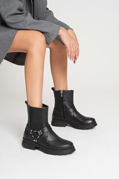 ANALİN SHOES Γυναικείες μπότες από γνήσιο δέρμα με μεταλλικά αξεσουάρ - Μαύρο