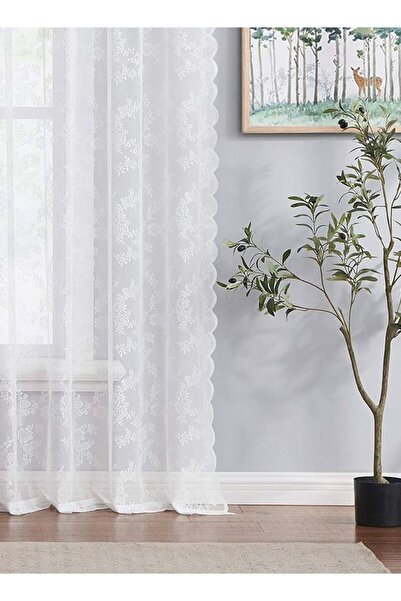 Arabest 2-Piece Grommet Rose Lace Light Filtering Sheer Window Curtains for Bedroom Living Room White