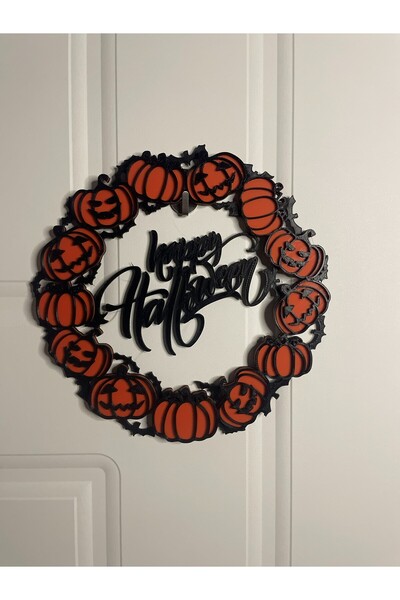 Lara Design House Halloween Halloween Door, Wall, Glass Ornament Door Wreath Plastic 20 Cm, Ornament with Vampire and Pumpkin