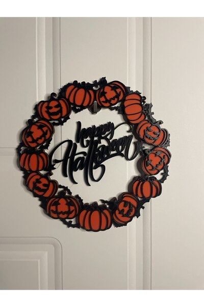 Lara Design House Halloween Halloween Door, Wall, Glass Ornament Door Wreath Plastic 20 Cm, Ornament with Vampire and Pumpkin