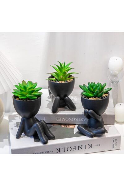 Saharaz 3PCS Human-Shaped Potted Artificial Plants Office Decor,Cute Faux Small Fake Plants Decor for Home