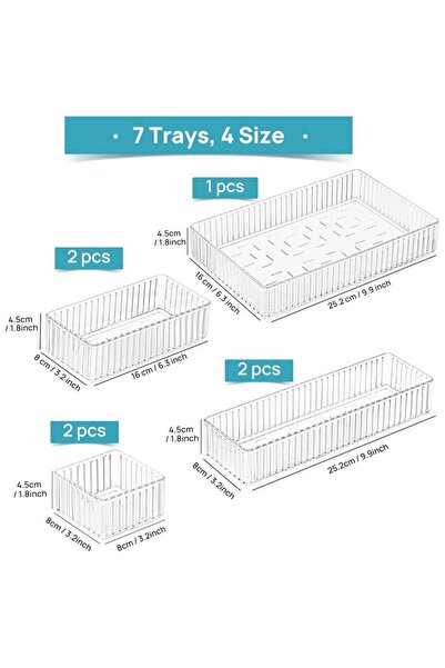 Saharaz 7 PCS Clear Acrylic Drawer Organizers Bins,4-Size Stackable Makeup and Vanity Drawer Organizer Trays