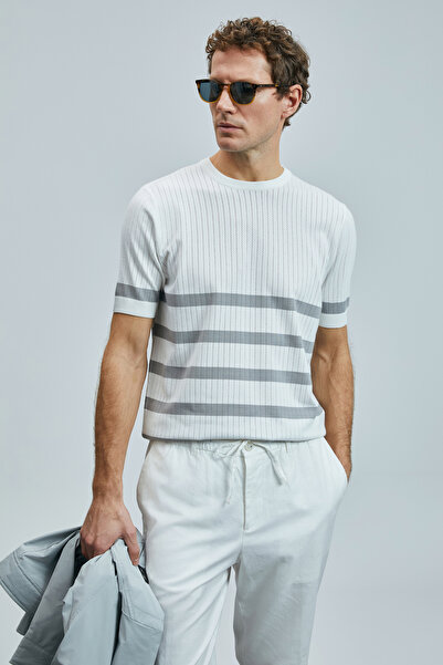 Lufian Tıger Erkek Modal Karışımlı Kazak Kırık Beyaz