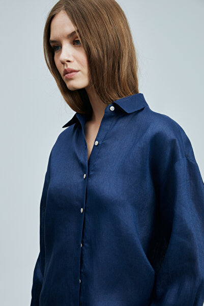 Lufian Navy Blue Barrı Women's Linen Shirt