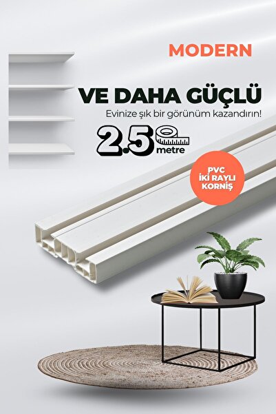 Kornişsan Korniş 2,5 Metre Lüx 2 Raylı Birinci Sınıf Polyester Perde Tutucu K...