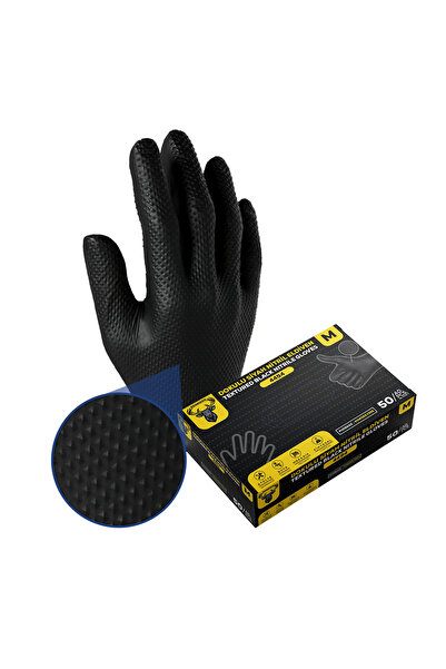 reindeer 4494 Dokulu Siyah Nitril Eldiven - 50'li Paket
