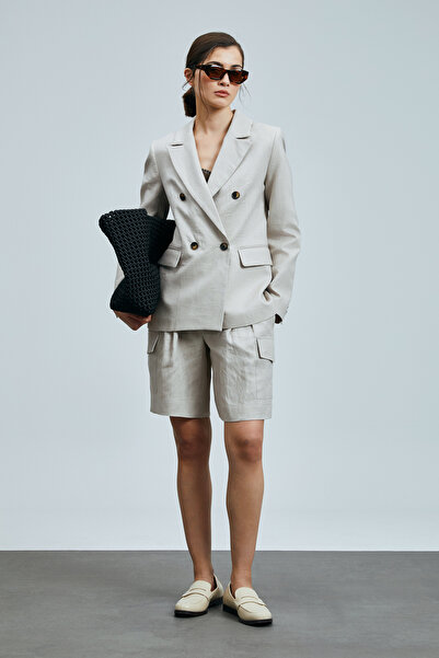 Lufian Carmenta Kadın Keten Şort Bej