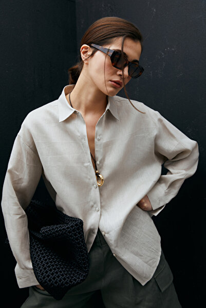 Lufian Beige Women's Linen Shirt - Barri