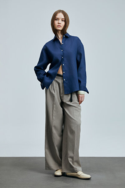 Lufian Navy Blue Barrı Women's Linen Shirt