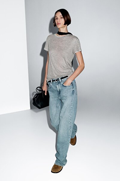 Massimo Dutti Çift şeritli kısa kollu t-shirt