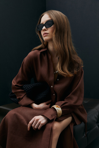 Lufian Γυναικείο λινό πουκάμισο καφέ Barrı