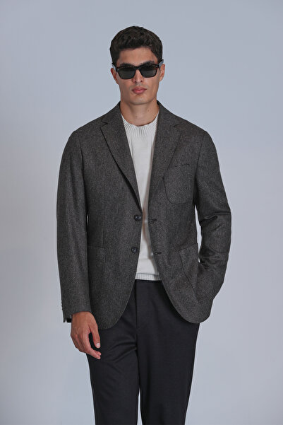 Lufian Andre Spor Erkek Blazer Ceket Slim Fit Kahverengi