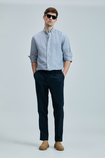 Lufian Bert Erkek Keten Pamuklu Gömlek Regular Fit Lacivert