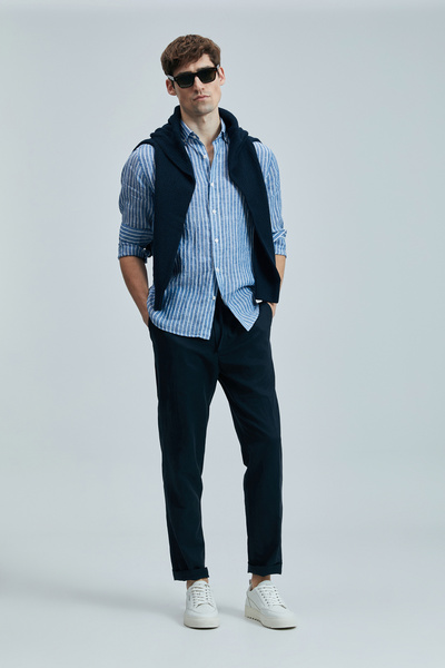 Lufian Alfred Erkek Keten Pamuklu Gömlek Regular Fit Mavi