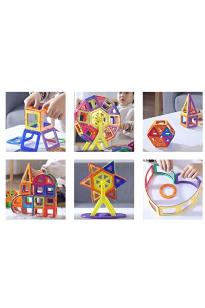 fulina 64 Pieces Educational Magnetic Color Tile Geometry Magnetic Building Blocks Playset Durable