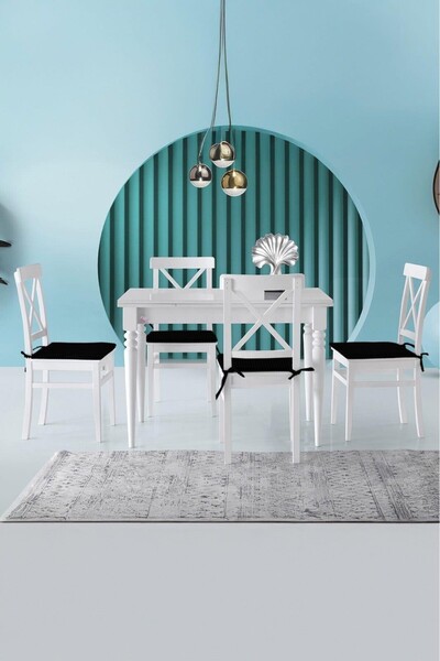 Sweet Home Masa Sandalye Yanlardan Açılır Smart Masa Beyaz Mercan Ayak 6 Adet...