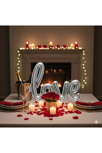 Deniz Party Store Love Handwritten Foil Balloon Silver Color