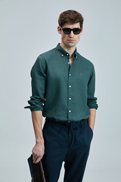 Lufian Pitaya Erkek Keten Gömlek Comfort Fit Yeşil