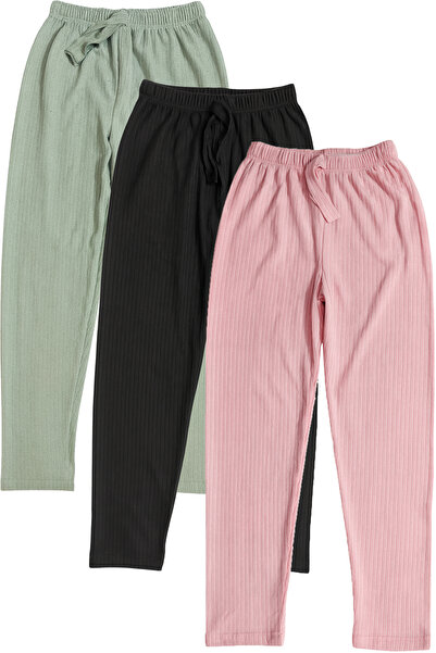 CHOCHO Kadın Fitilli Kurdeleli 3'lü Nefes Alan Kumaş Penye Pijama Takımı