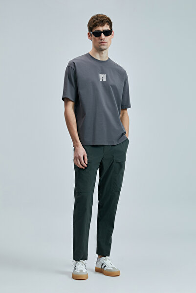 Lufian Helıx Modern Grafik T- Shirt Koyu Gri