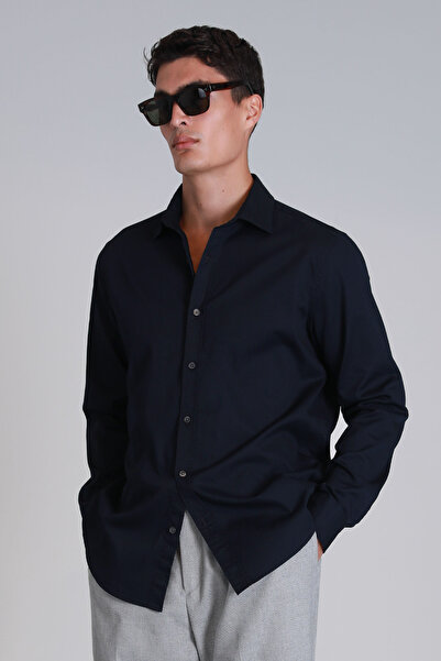 Lufian Ferla Erkek Basic Gömlek Slim Fit Lacivert