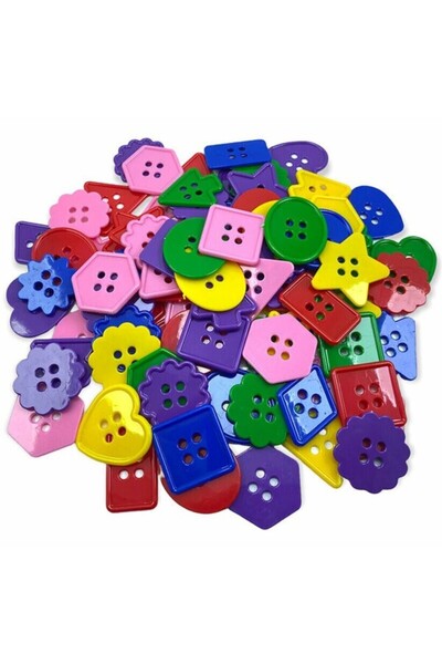 Genel Markalar 50 Adet Geometrik Şekilli Renkli Okul Öncesine Uygun Düğme Büy...